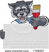 Vector Illustration of Cartoon Wolf Painter Decorator Paint Brush Mascot Guy by AtStockIllustration
