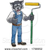 Vector Illustration of Cartoon Wolf Painter Decorator Paint Roller Mascot Guy by AtStockIllustration