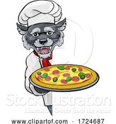 Vector Illustration of Cartoon Wolf Pizza Chef Restaurant Mascot Sign by AtStockIllustration