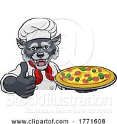 Vector Illustration of Cartoon Wolf Pizza Chef Restaurant Mascot Sign by AtStockIllustration