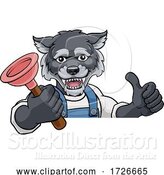 Vector Illustration of Cartoon Wolf Plumber Mascot Holding Plunger by AtStockIllustration