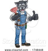 Vector Illustration of Cartoon Wolf Plumber Mascot Holding Plunger by AtStockIllustration