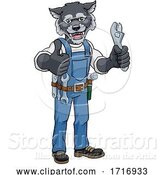 Vector Illustration of Cartoon Wolf Plumber or Mechanic Holding Spanner by AtStockIllustration