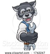 Vector Illustration of Cartoon Wolf Plumber or Mechanic Holding Spanner by AtStockIllustration