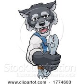 Vector Illustration of Cartoon Wolf Plumber or Mechanic Holding Spanner by AtStockIllustration