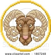 Vector Illustration of Cartoon Zodiac Horoscope Astrology Aries Pixel Art Sign by AtStockIllustration