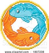 Vector Illustration of Cartoon Zodiac Horoscope Astrology Pisces Pixel Art Sign by AtStockIllustration