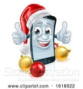 Vector Illustration of Cell Mobile Phone Christmas Mascot in Santa Hat by AtStockIllustration