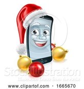 Vector Illustration of Cell Mobile Phone Christmas Mascot in Santa Hat by AtStockIllustration
