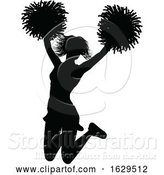 Vector Illustration of Cheerleader with Pom Poms Silhouette by AtStockIllustration