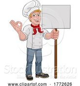 Vector Illustration of Chef Cook Baker Guy Holding Sign by AtStockIllustration