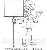 Vector Illustration of Chef Cook Baker Guy Holding Sign by AtStockIllustration