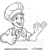 Vector Illustration of Chef Cook Baker Guy Peeking over Sign by AtStockIllustration