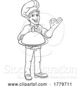 Vector Illustration of Chef Cook Guy Holding a Dome Tray by AtStockIllustration