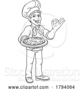 Vector Illustration of Chef Cook Guy Holding a Pizza by AtStockIllustration