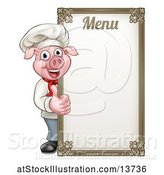 Vector Illustration of Chef Pig Giving a Thumb up Around a Menu Board by AtStockIllustration