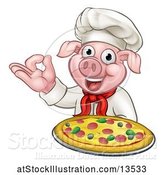 Vector Illustration of Chef Pig Holding a Pizza and Gesturing Perfect by AtStockIllustration
