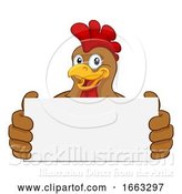 Vector Illustration of Chicken Rooster Cockerel Holding Sign by AtStockIllustration