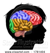 Vector Illustration of Child Kid Head in Silhouette Profile with Brain by AtStockIllustration