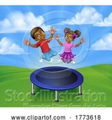 Vector Illustration of Children Jumping on a Round Trampoline by AtStockIllustration