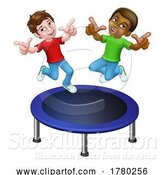 Vector Illustration of Children Jumping on a Round Trampoline by AtStockIllustration