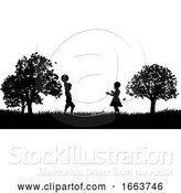 Vector Illustration of Children Playing in the Park Silhouette by AtStockIllustration