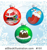 Vector Illustration of Christmas Bauble Ornaments with Pictures of Santa, a Stocking and Pudding by AtStockIllustration