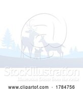 Vector Illustration of Christmas Deer Silhouette Winter Snow Landscape by AtStockIllustration