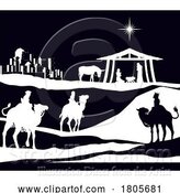 Vector Illustration of Christmas Nativity Scene Bethlehem Manger Wise Men by AtStockIllustration