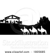 Vector Illustration of Christmas Nativity Scene Bethlehem Manger Wise Men by AtStockIllustration