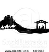 Vector Illustration of Christmas Nativity Scene Bethlehem Manger Wise Men by AtStockIllustration