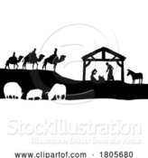 Vector Illustration of Christmas Nativity Scene Bethlehem Manger Wise Men by AtStockIllustration