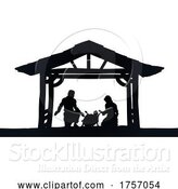 Vector Illustration of Christmas Nativity Scene Jesus Manger Silhouette by AtStockIllustration