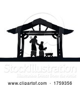 Vector Illustration of Christmas Nativity Scene Jesus Manger Silhouette by AtStockIllustration