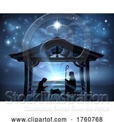 Vector Illustration of Christmas Nativity Scene Jesus Manger Silhouette by AtStockIllustration