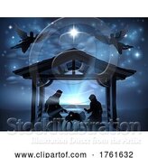 Vector Illustration of Christmas Nativity Scene Jesus Manger Silhouette by AtStockIllustration