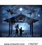 Vector Illustration of Christmas Nativity Scene Jesus Manger Silhouette by AtStockIllustration