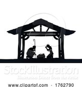 Vector Illustration of Christmas Nativity Scene Jesus Manger Silhouette by AtStockIllustration