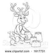 Vector Illustration of Christmas Reindeer on Beach Making Sandcastles by AtStockIllustration