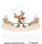 Vector Illustration of Christmas Reindeer over a Scroll Sign by AtStockIllustration