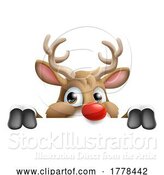 Vector Illustration of Christmas Reindeer Peeking over a Sign by AtStockIllustration