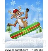 Vector Illustration of Christmas Reindeer Snowboarding in Snow by AtStockIllustration