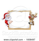 Vector Illustration of Christmas Santa Claus and Reindeer with a Blank Sign with Snow by AtStockIllustration