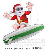 Vector Illustration of Christmas Santa Claus Surfing and Wearing Sunglasses by AtStockIllustration