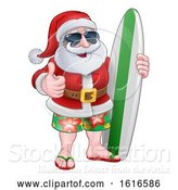 Vector Illustration of Christmas Santa Claus Wearing Sunglasses and Holding a Surf Board by AtStockIllustration