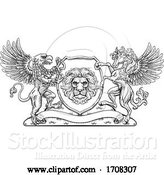 Vector Illustration of Coat of Arms Crest Griffin Pegasus Lion Shield by AtStockIllustration