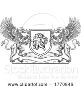 Vector Illustration of Coat of Arms Crest Lion Griffin or Griffon Shield by AtStockIllustration