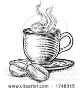 Vector Illustration of Coffee Beans and Cup Vintage Woodcut Illustration by AtStockIllustration