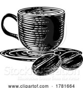 Vector Illustration of Coffee Beans and Cup Vintage Woodcut Illustration by AtStockIllustration