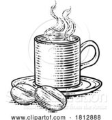 Vector Illustration of Coffee Beans and Cup Vintage Woodcut Illustration by AtStockIllustration